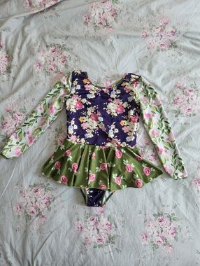 Sweet Honey Floral Leotard Long Sleeves Skirted Bottom 4T